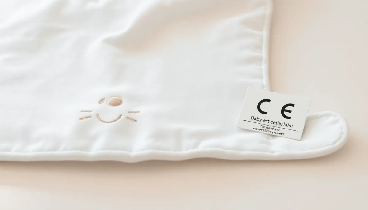 Doudou blanc pour bébé avec visage brodé et étiquette de certification de sécurité CE