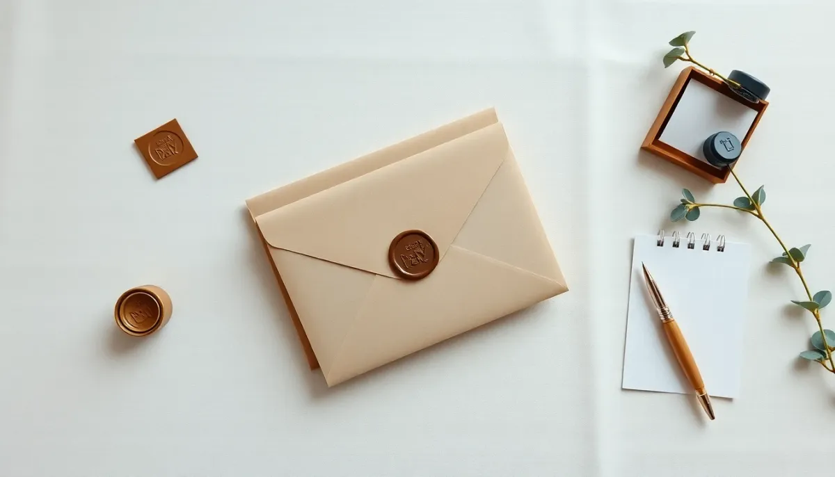 Enveloppes de faire-parts de naissance prêtes à être envoyées avec tampon de cire et calendrier