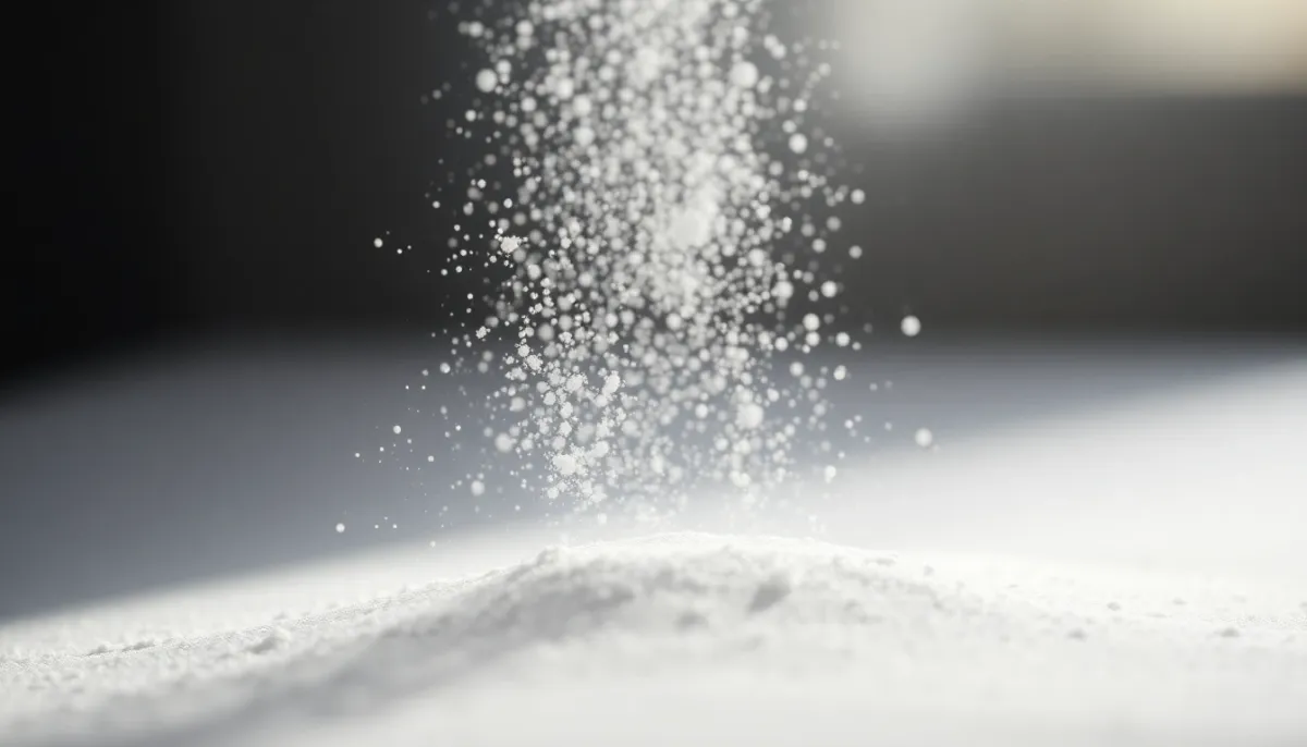 Particules fines de talc en suspension dans l'air, illustrant le risque respiratoire pour les nourrissons
