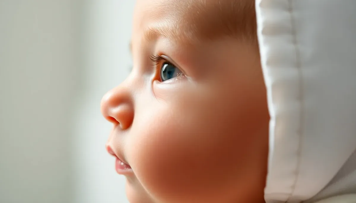 Profil du nez d'un nouveau-né montrant la structure nasale aplatie caractéristique à la naissance