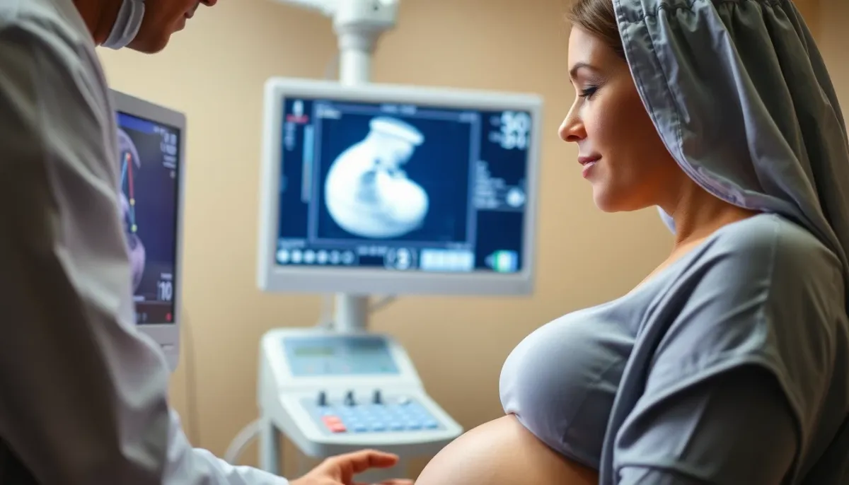 Femme enceinte lors d'une échographie prénatale de surveillance