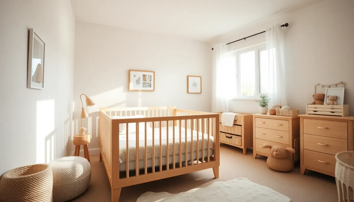 Chambre de bébé bien aménagée avec un berceau confortable et une lumière naturelle optimale