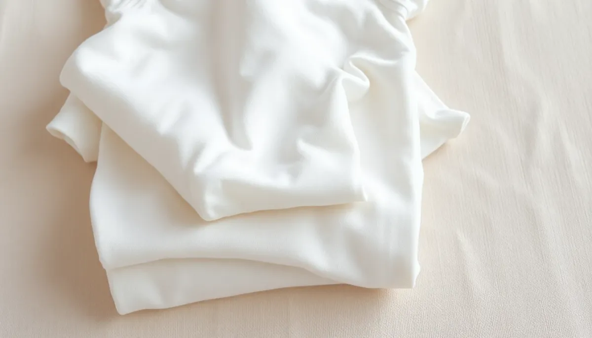 Bodies bébé en coton plié, gros plan montrant la qualité et la texture du tissu naturel