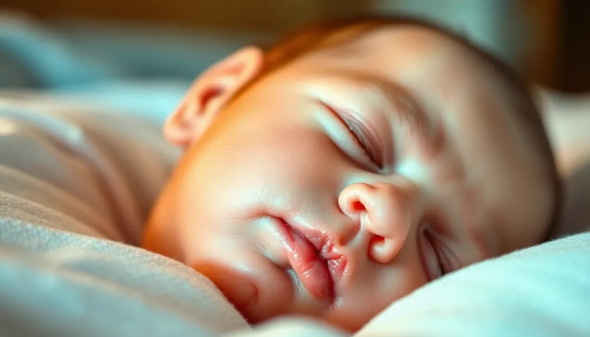 Gros plan du visage d'un nourrisson pendant une transition de sommeil