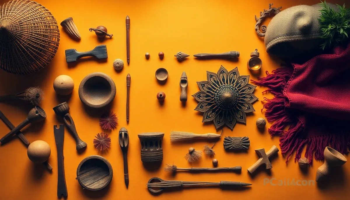 Arrangement d'objets culturels mexicains traditionnels montrant l'héritage et les racines du Mexique