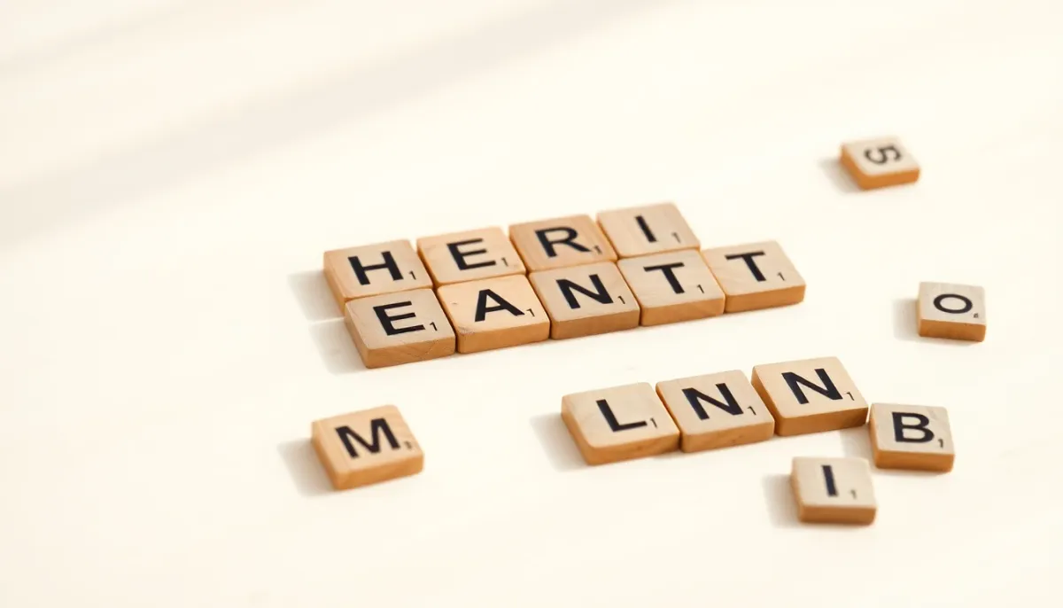 Blocs de lettres en bois et éléments typographiques illustrant la longueur et la forme des prénoms
