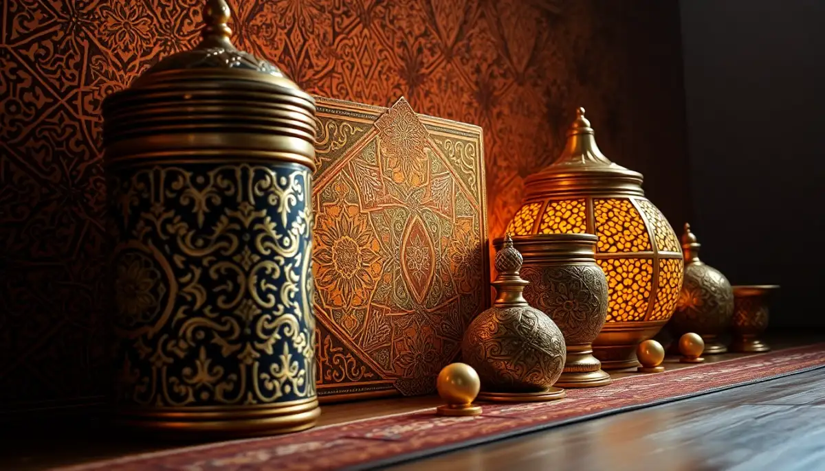 Éléments artistiques et culturels islamiques traditionnels avec motifs géométriques et designs raffinés