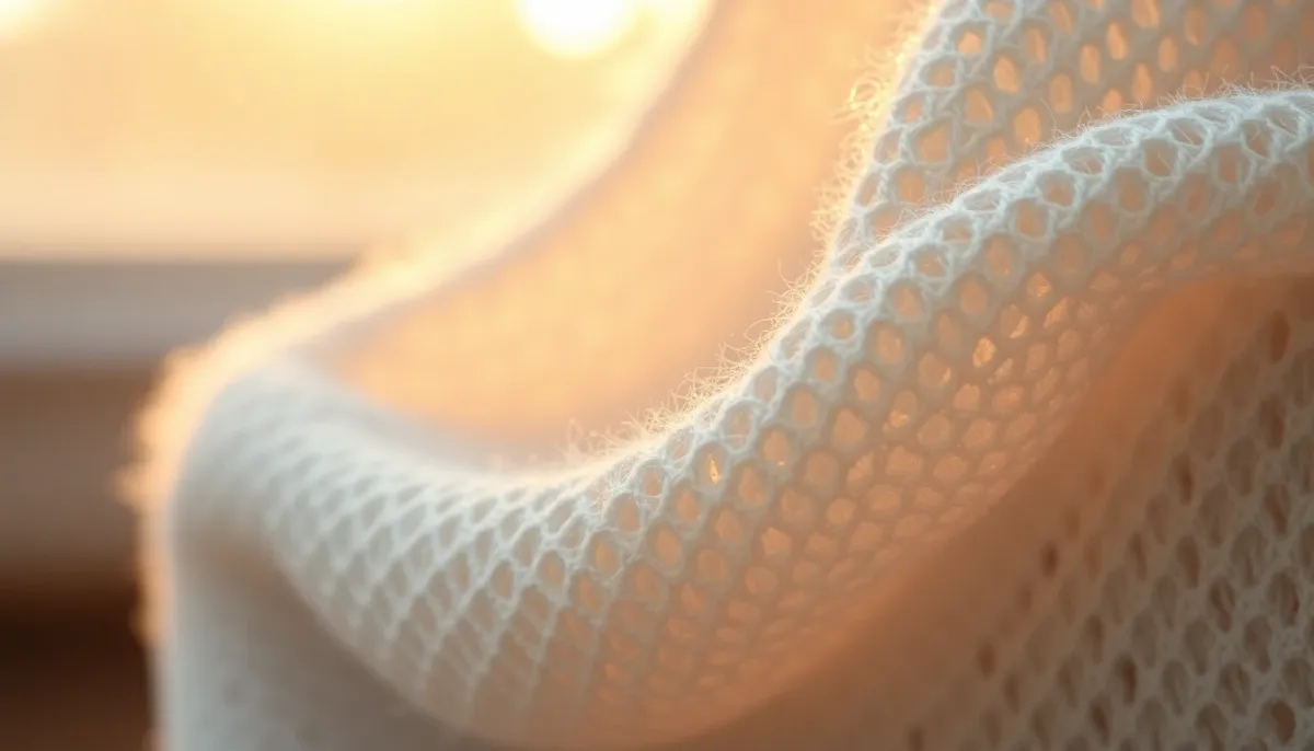 Gros plan sur la texture fine et l'absorption du coton pour cape de bain bébé