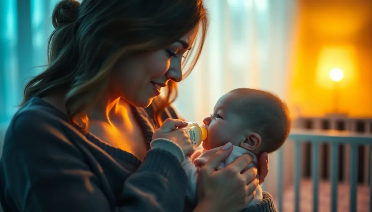 Mère donnant le biberon à son bébé dans un environnement calme et bienveillant