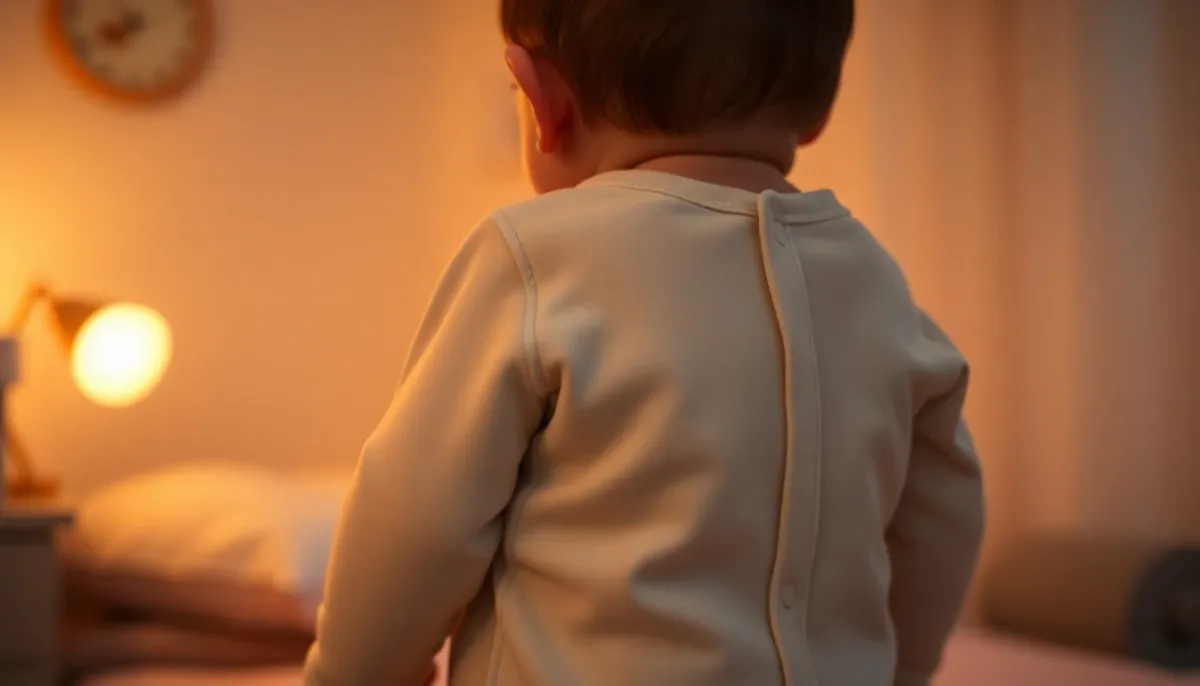 Bébé portant une gigoteuse avec système de fermeture sécurisé visible