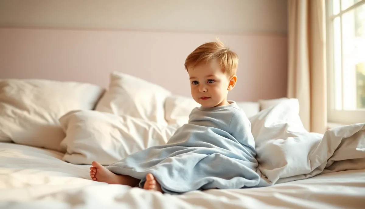 Enfant en transition vers la couette avec une gigoteuse et une couverture légère