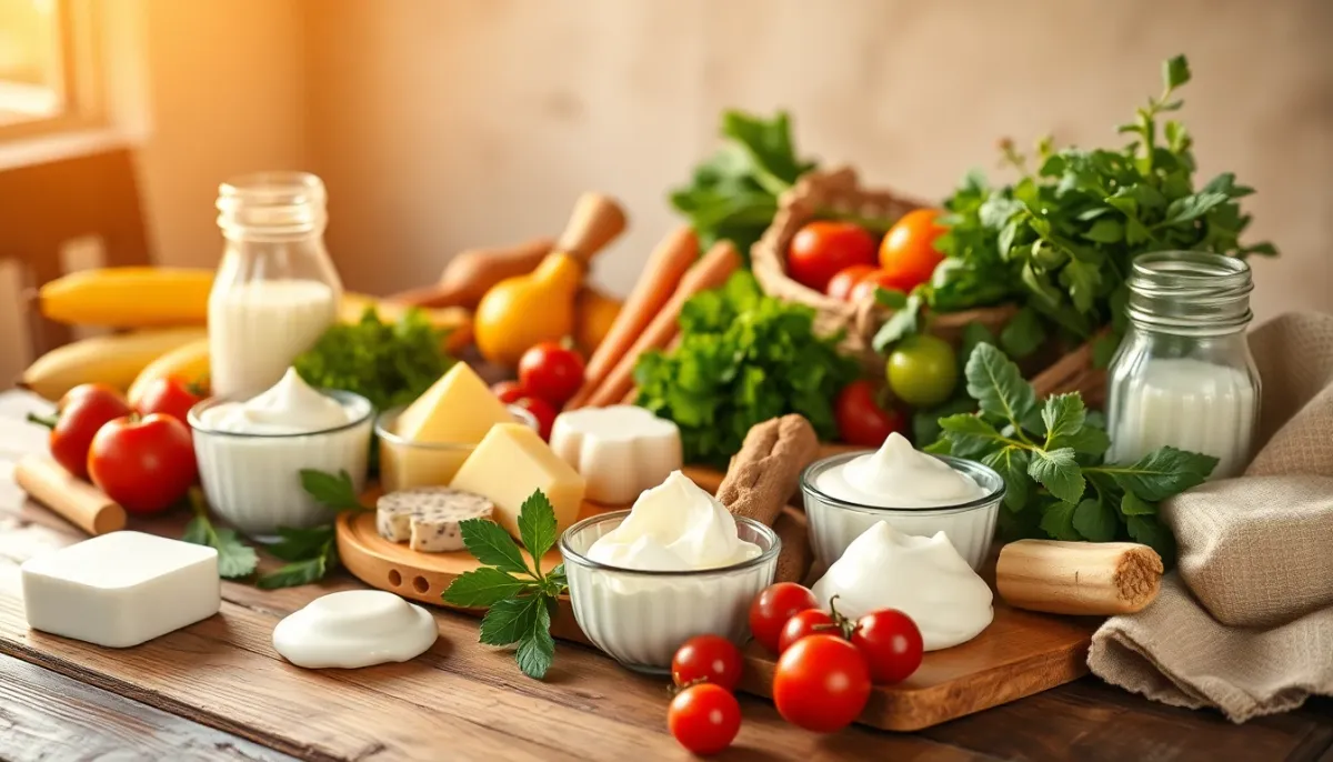 Arrangement de produits laitiers frais et d'aliments nutritifs pour la grossesse