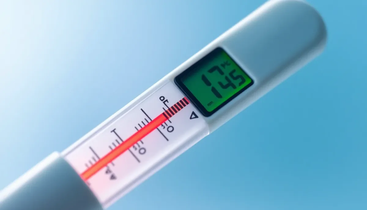Gros plan d'un thermomètre médical affichant une lecture de température élevée