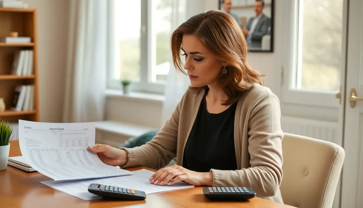 Femme examinant des documents financiers et devis médicaux pour la congélation ovocytaire