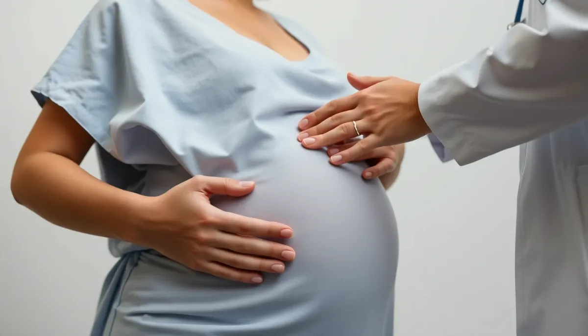 Femme enceinte en consultation médicale pour évaluation du travail, moment d'examen professionnel