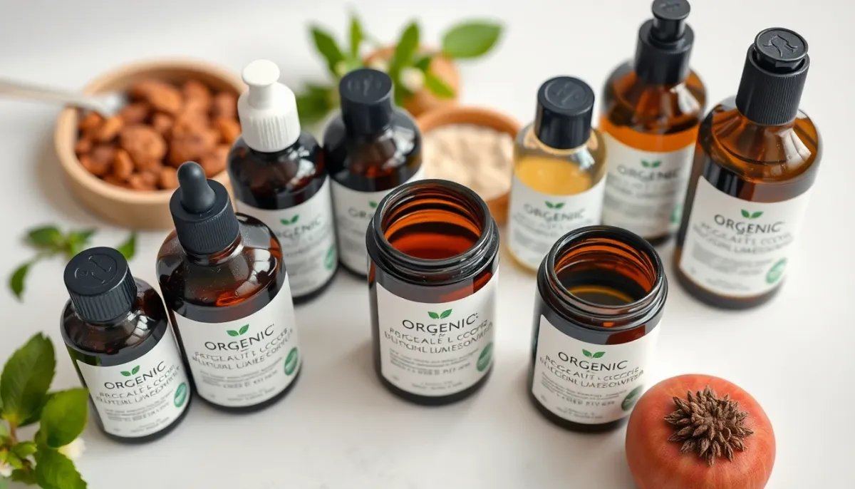 Sélection de produits cosmétiques bio certifiés avec labels de certification visibles