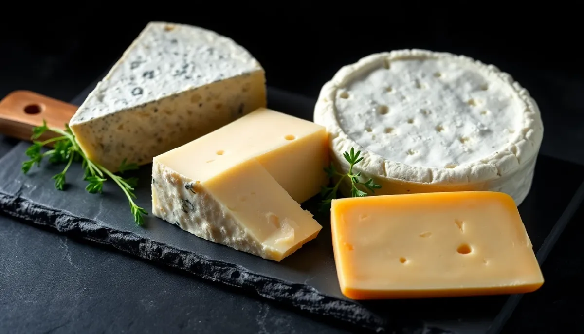 Fromages à pâte dure de différentes variétés photographiés en lumière studio chaude