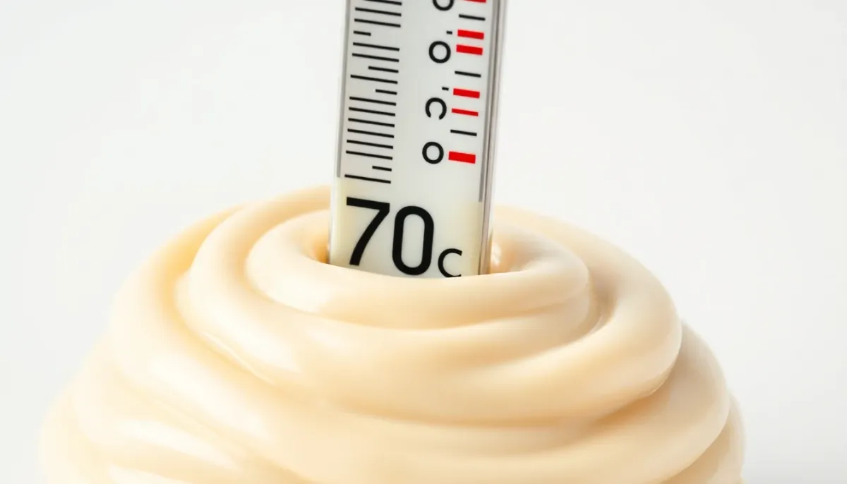 Thermomètre alimentaire mesurant la température de la crème pâtissière à 70°C