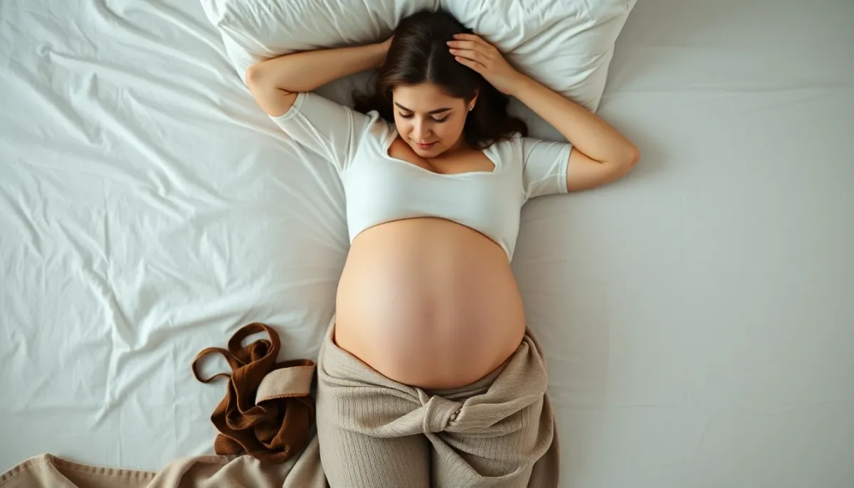 Femme enceinte au premier trimestre dormant sur le dos dans une position détendue et confortable