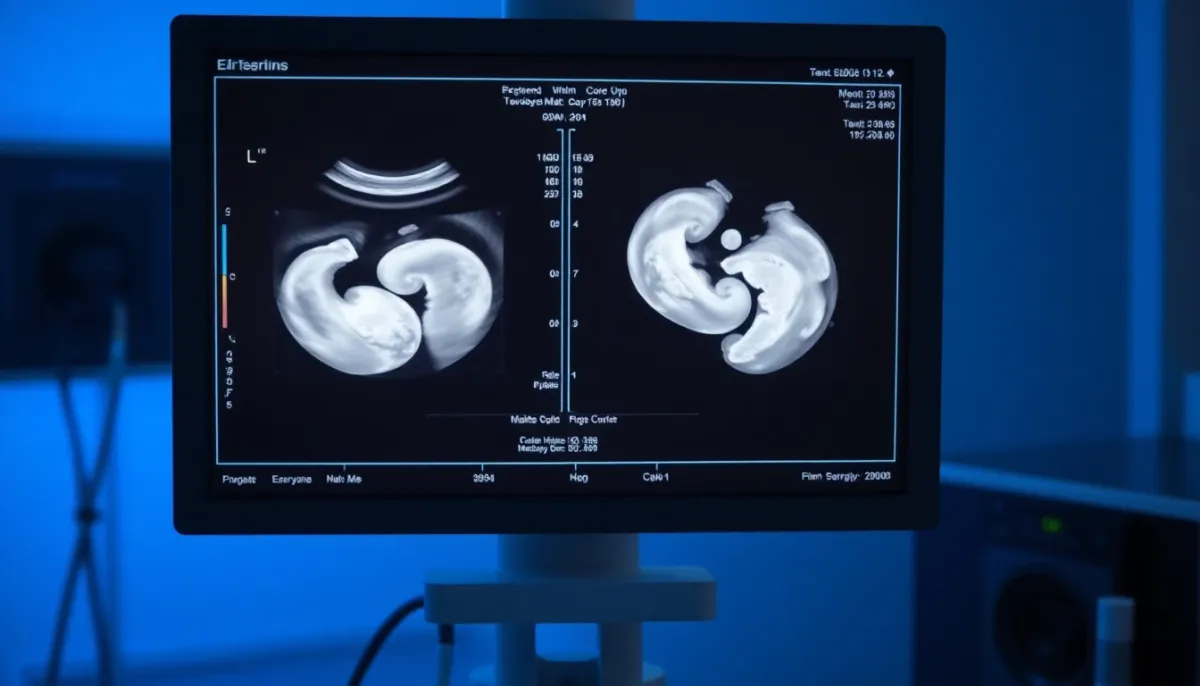 Échographie médicale montrant une grossesse gémellaire avec deux fœtus