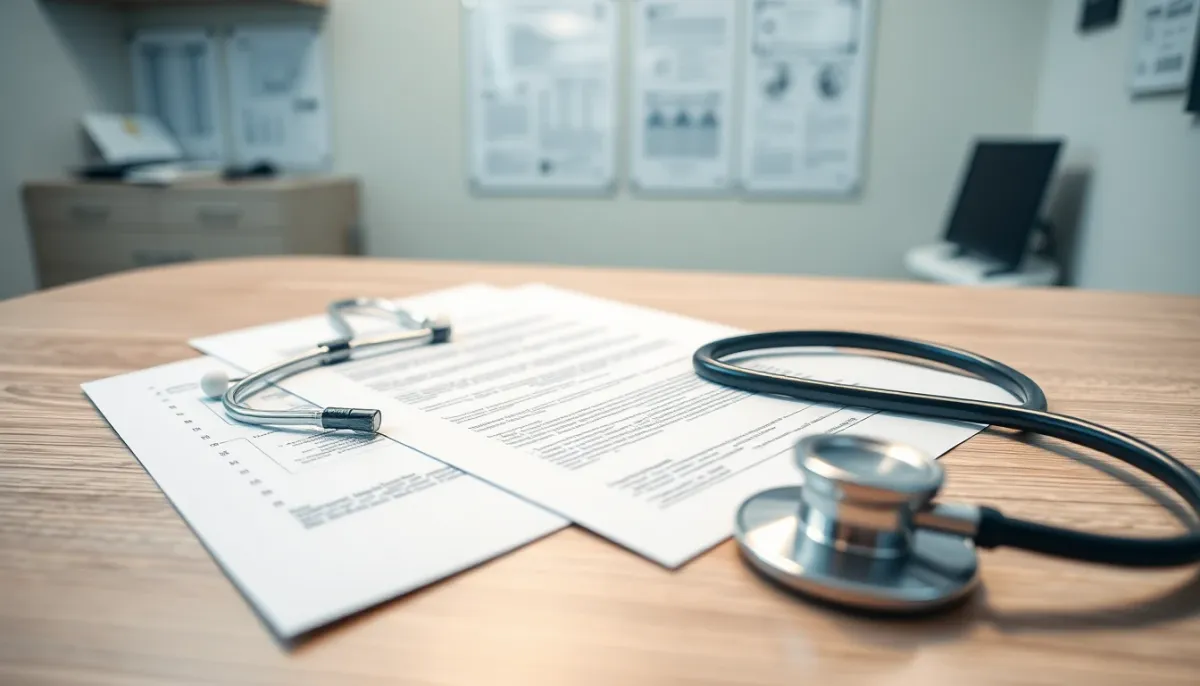 Bureau médical avec documents et stéthoscope illustrant les recommandations professionnelles de santé