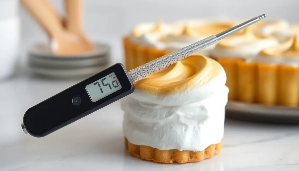 Thermomètre de cuisine mesurant la température interne d'une meringue bien cuite